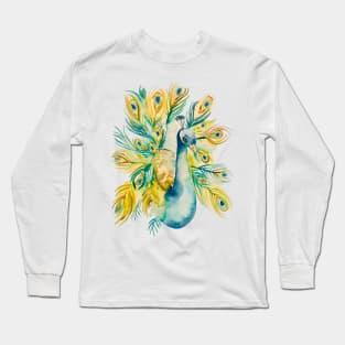 Stunning Watercolor Peacock Long Sleeve T-Shirt